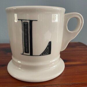 Anthropologie Letter L Monogram Initial White Black Shaving Mug Coffee Cup